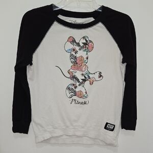 Neff & Disney Collab Black and White Floral Minnie Mouse Raglan Girls Size L Tee